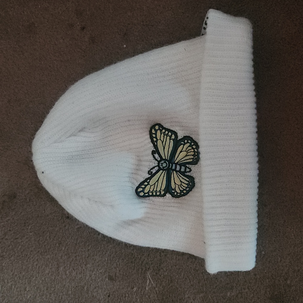 White butterfly beanie